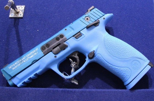 blue hand gun
